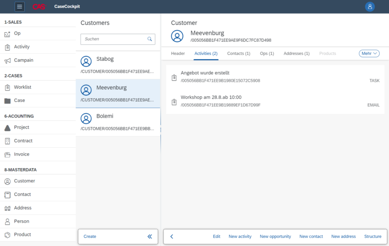 CRM erstellen Ansicht einer Interfaceoberfläche