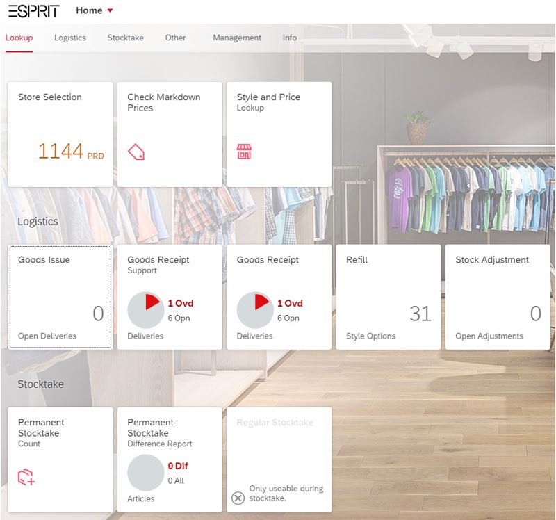 Dashboard des SAP Fiori Launchpads von ESPRIT